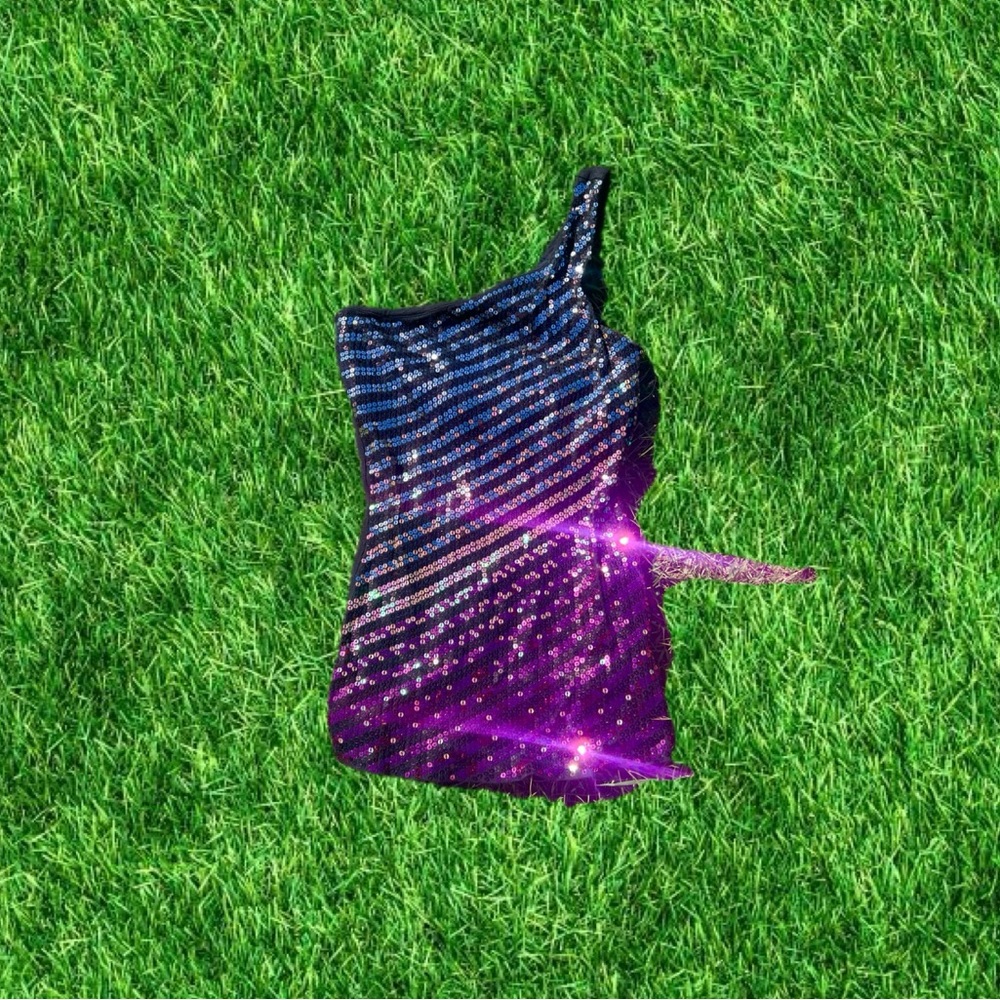 vtg y2k express one shoulder sequin top